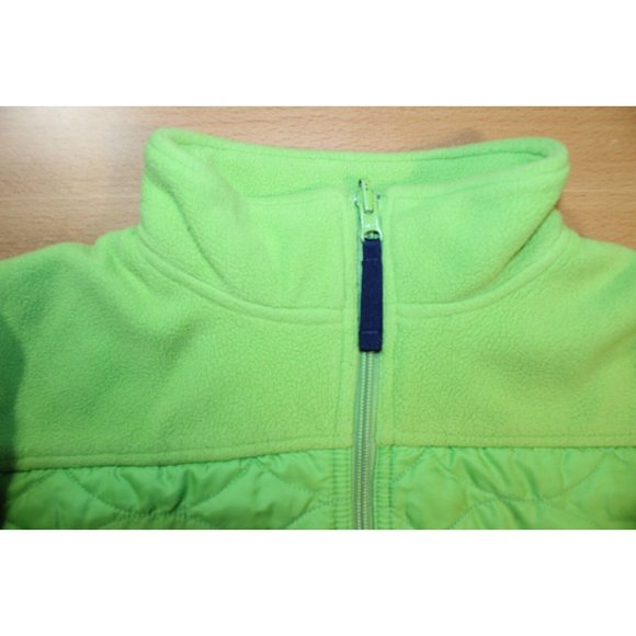 LL BEAN Jacket Unisex Kids sz Large 14-16 Lime Green Quilted Fleece Pockets - Picture 3 of 12